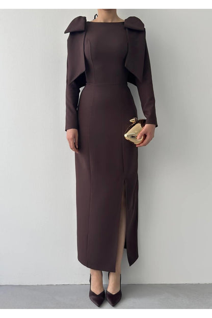 Bow Shoulder Open Back Dress