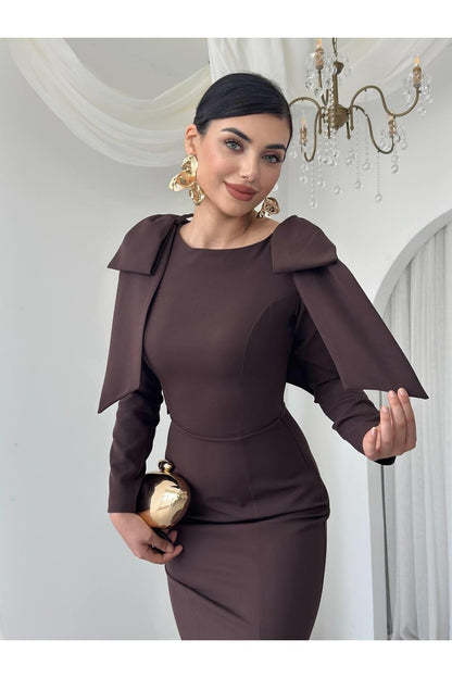 Bow Shoulder Open Back Dress
