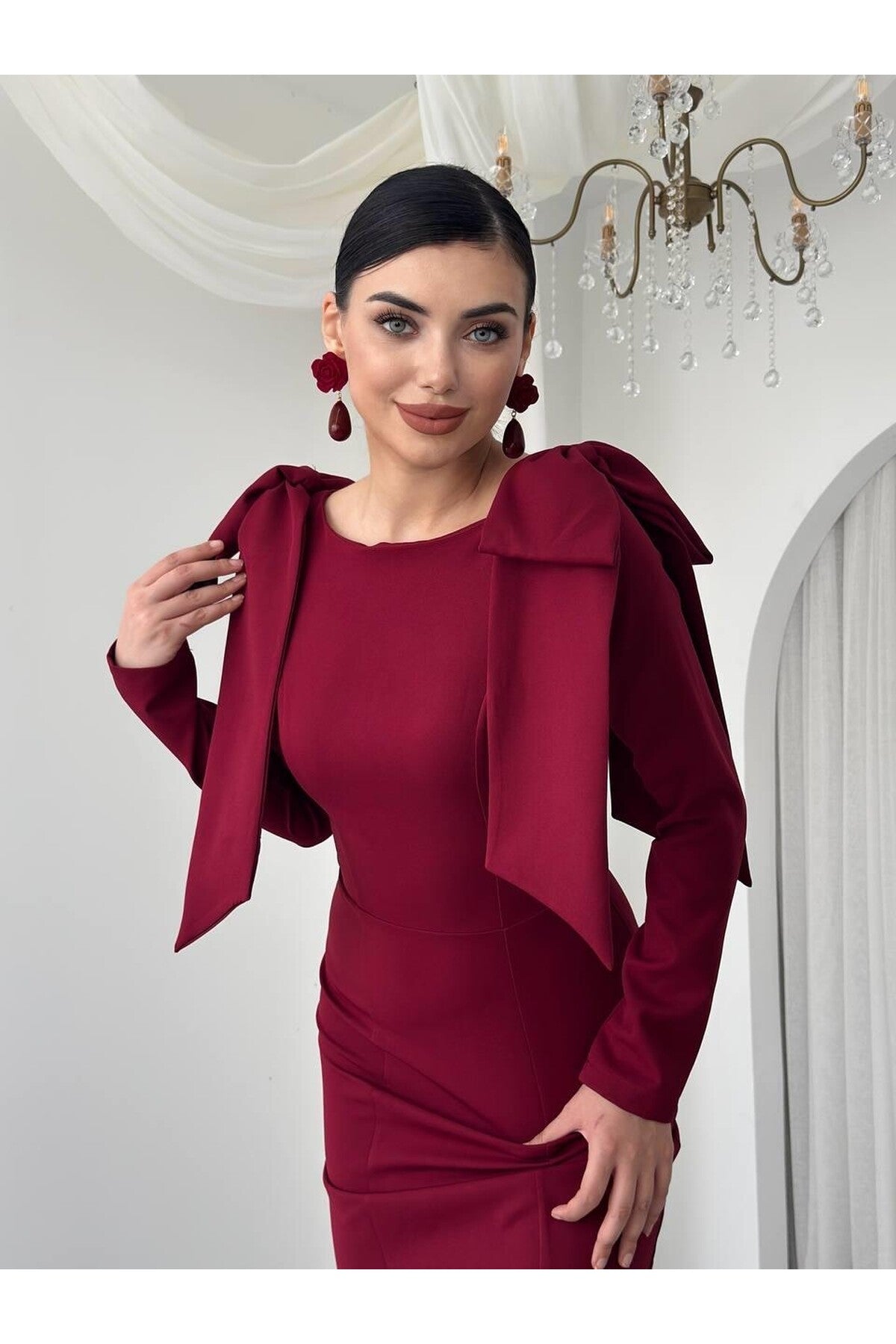Bow Shoulder Open Back Dress