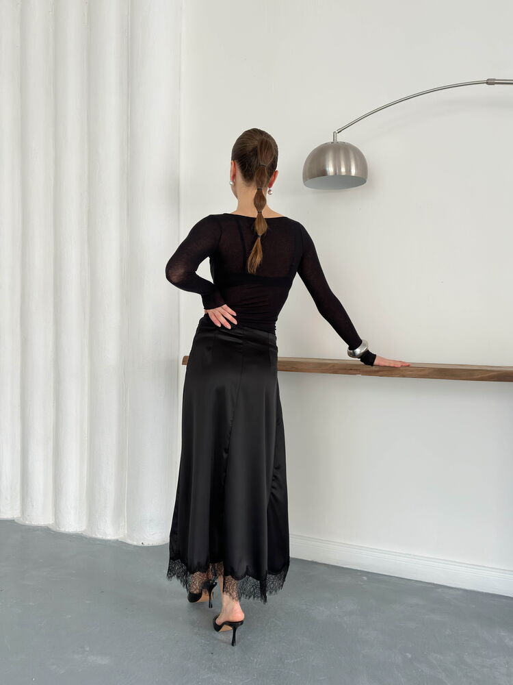 Lace-Trim Satin Slip Skirt