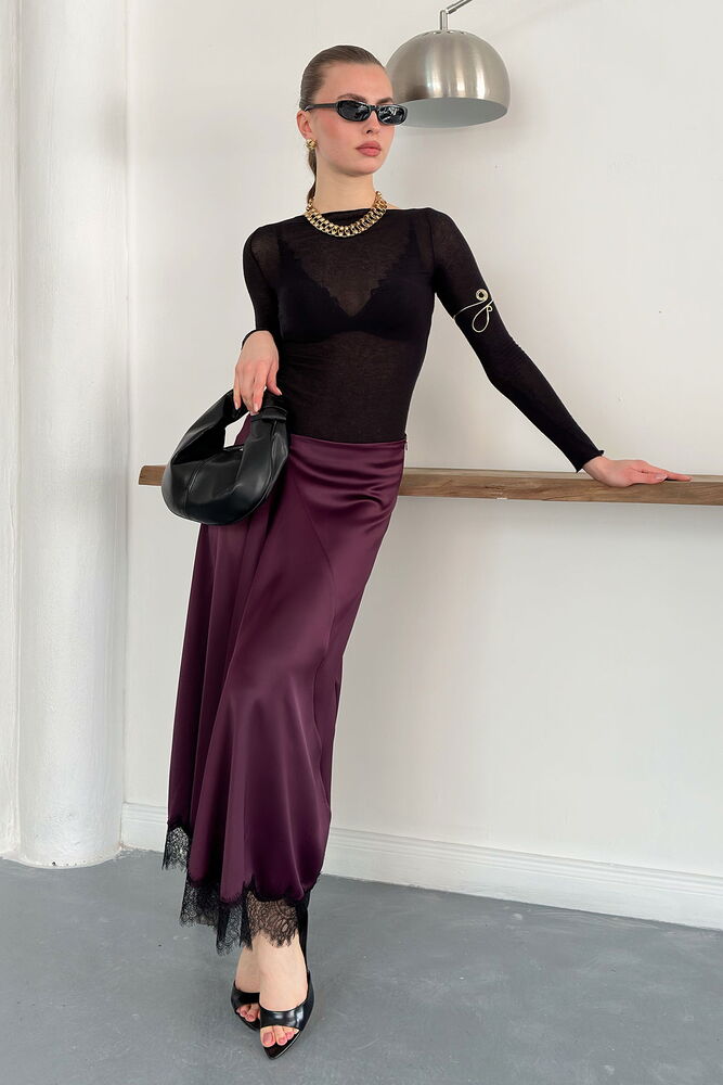 Lace-Trim Satin Slip Skirt