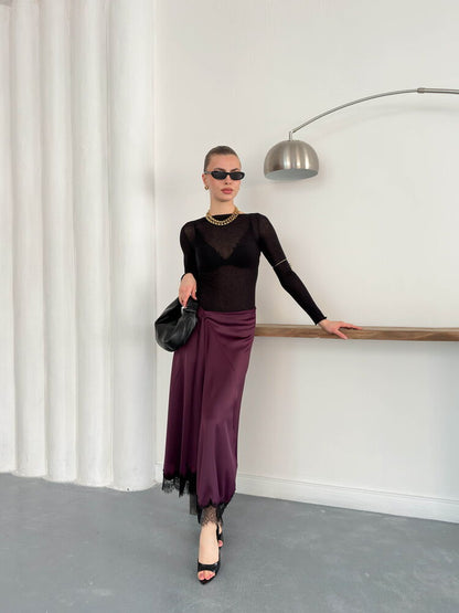 Lace-Trim Satin Slip Skirt