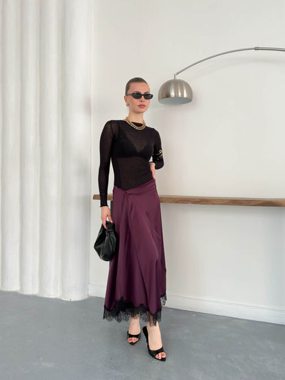 Lace-Trim Satin Slip Skirt