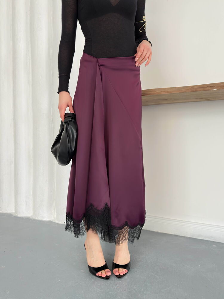 Lace-Trim Satin Slip Skirt