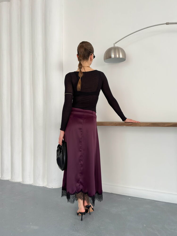 Lace-Trim Satin Slip Skirt