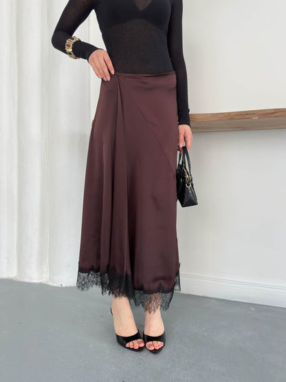 Lace-Trim Satin Slip Skirt
