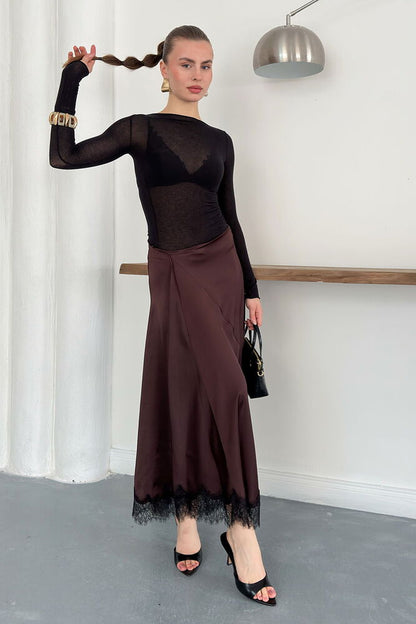 Lace-Trim Satin Slip Skirt