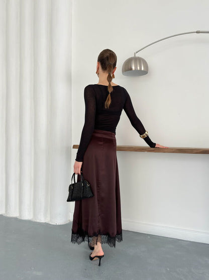 Lace-Trim Satin Slip Skirt