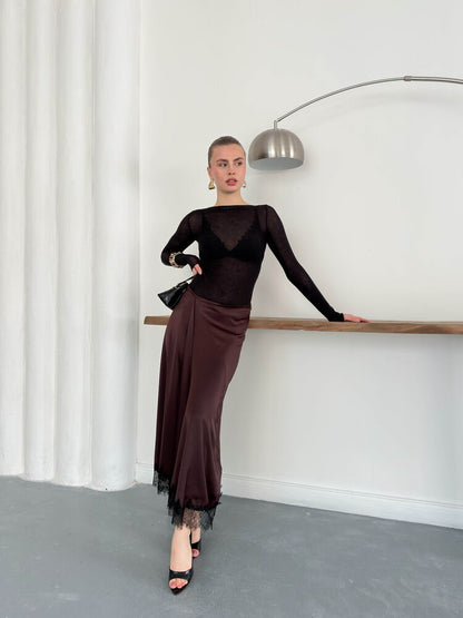 Lace-Trim Satin Slip Skirt