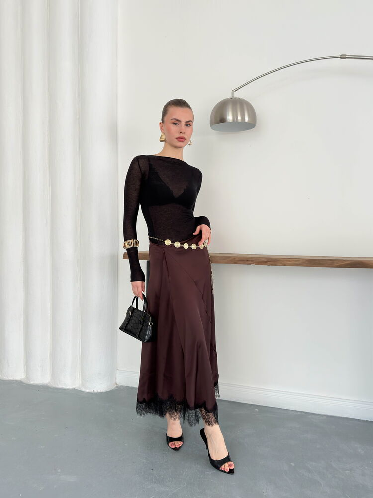 Lace-Trim Satin Slip Skirt