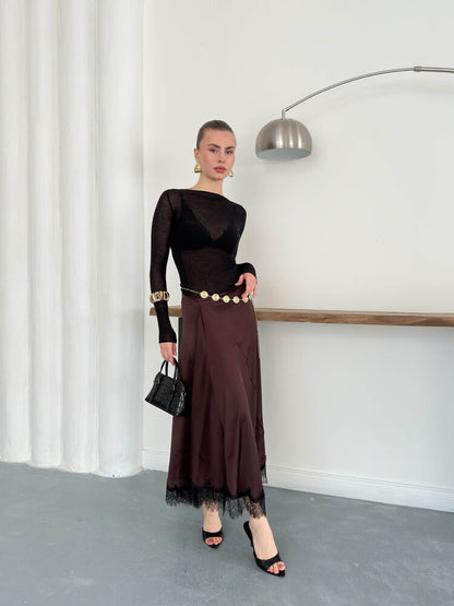 Lace-Trim Satin Slip Skirt