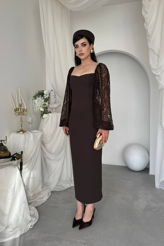 Lace Sleeve Column Dress