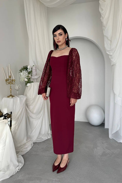 Lace Sleeve Column Dress