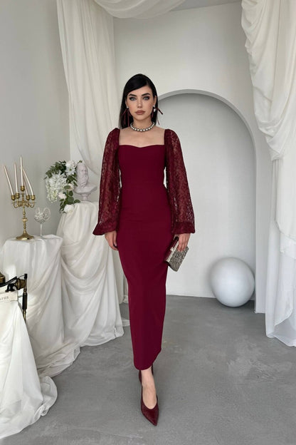Lace Sleeve Column Dress