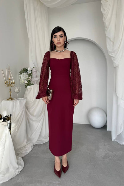 Lace Sleeve Column Dress