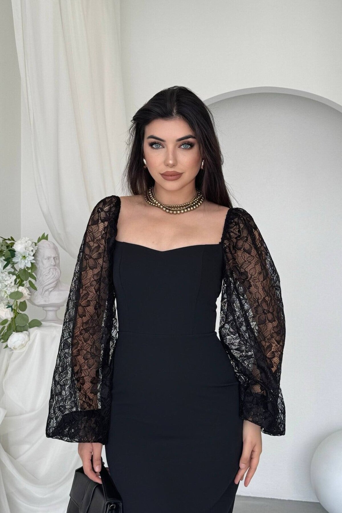 Lace Sleeve Column Dress