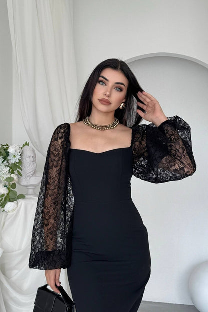Lace Sleeve Column Dress