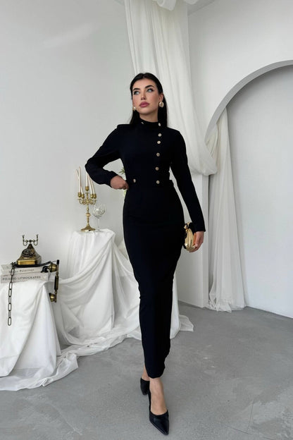Brass Button Column Dress