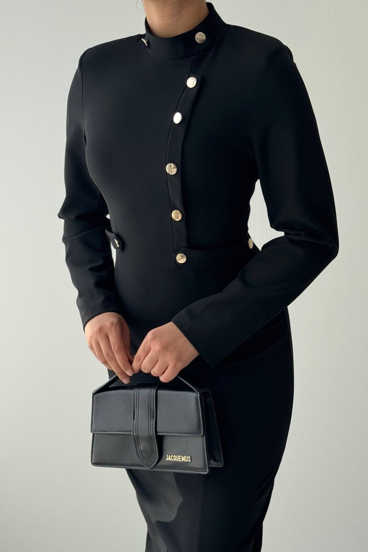 Brass Button Column Dress