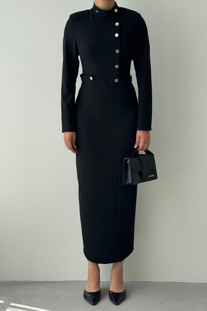 Brass Button Column Dress
