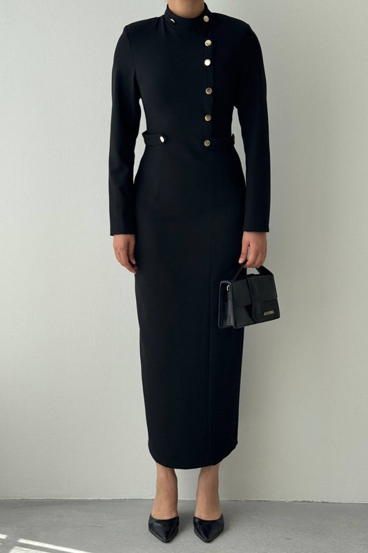 Brass Button Column Dress